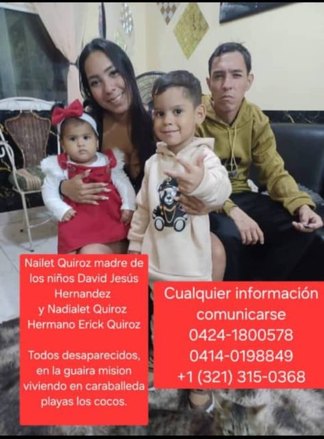 Madre Nailet Quiroz con sus hijos David Jesus Hernández y Nadialet Quiroz y su hermano Erick Quiroz