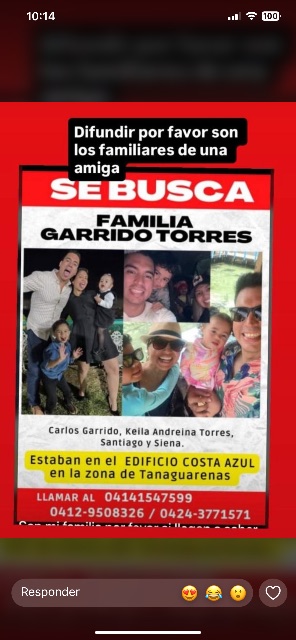 Keila Andreína torres , Carlos garrido y sus dos hijos Santiago y siena
