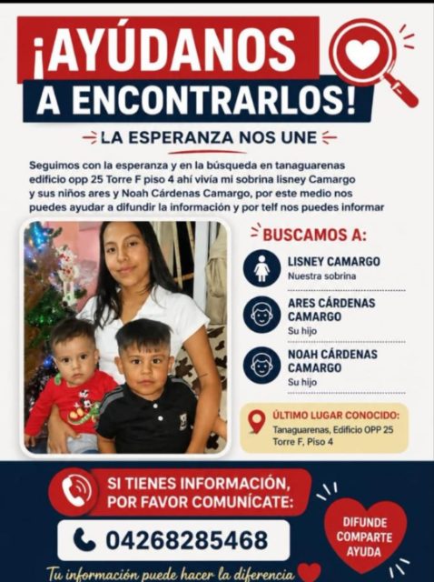 Lisney Anhely Camargo Rey, Ares Cardenas Camargo de 3 años de edad y Noha Cardenas Camargo de 1 año de edad