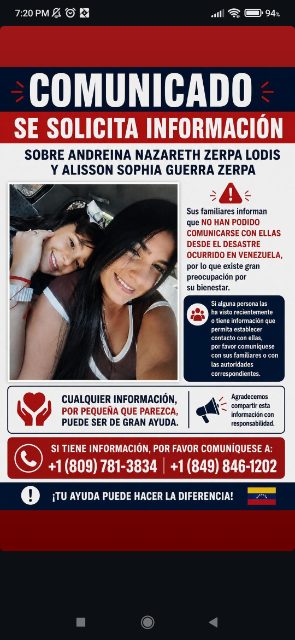 Alison Sofía guerra Zerpa y su madre Andreina Nazareth Zerpa Lodis