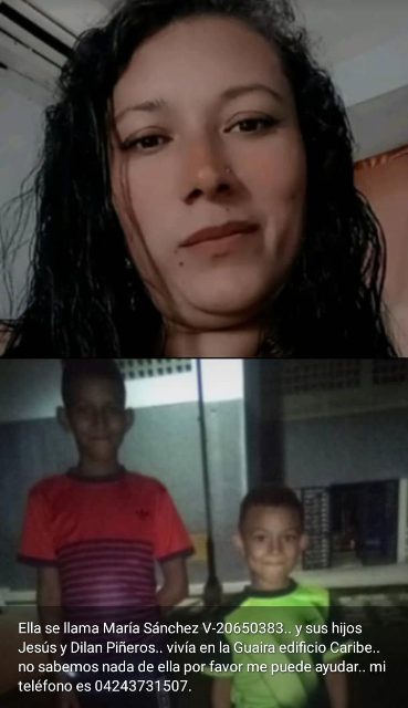 Maria Sanchez y sus hijos Jesús y Dilan Piñeros